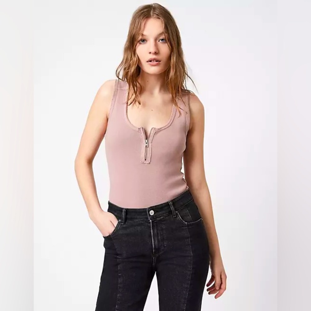AllSaints Alysia Zip Front Pink Bodysuit